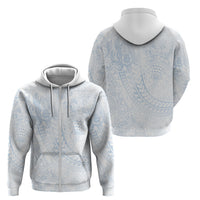 Hawaiian Turtles and Leis Zip Hoodie Tribal Kakau Pattern Airy White Blue Cloud Vibe