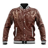Hawaiian Turtles and Leis Baseball Jacket Tribal Kakau Pattern Mocha Mousse Color