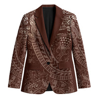 Hawaiian Turtles and Leis Blazer Tribal Kakau Pattern Mocha Mousse Color