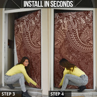 Hawaiian Turtles and Leis Door Cover Tribal Kakau Pattern Mocha Mousse Color