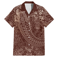 Hawaiian Turtles and Leis Family Matching Off Shoulder Maxi Dress and Hawaiian Shirt Tribal Kakau Pattern Mocha Mousse Color