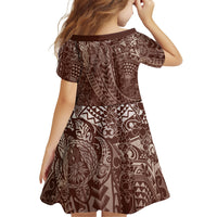 Hawaiian Turtles and Leis Family Matching Off Shoulder Short Dress and Hawaiian Shirt Tribal Kakau Pattern Mocha Mousse Color