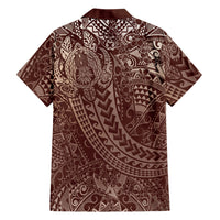 Hawaiian Turtles and Leis Family Matching Off Shoulder Short Dress and Hawaiian Shirt Tribal Kakau Pattern Mocha Mousse Color