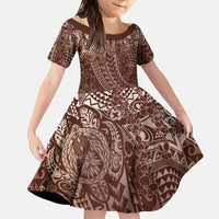 Hawaiian Turtles and Leis Family Matching Puletasi and Hawaiian Shirt Tribal Kakau Pattern Mocha Mousse Color