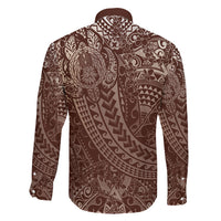 Hawaiian Turtles and Leis Family Matching Tank Maxi Dress and Hawaiian Shirt Tribal Kakau Pattern Mocha Mousse Color