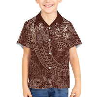 Hawaiian Turtles and Leis Hawaiian Shirt Tribal Kakau Pattern Mocha Mousse Color