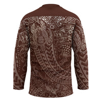 Hawaiian Turtles and Leis Hockey Jersey Tribal Kakau Pattern Mocha Mousse Color