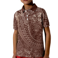 Hawaiian Turtles and Leis Kid Polo Shirt Tribal Kakau Pattern Mocha Mousse Color