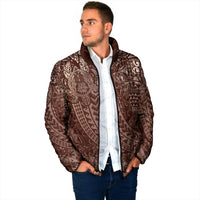 Hawaiian Turtles and Leis Padded Jacket Tribal Kakau Pattern Mocha Mousse Color