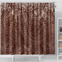 Hawaiian Turtles and Leis Shower Curtain Tribal Kakau Pattern Mocha Mousse Color