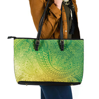 Hawaiian Turtles and Leis Leather Tote Bag Tribal Kakau Pattern Fresh Summer Vibe LT03 - Polynesian Pride