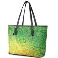Hawaiian Turtles and Leis Leather Tote Bag Tribal Kakau Pattern Fresh Summer Vibe LT03 - Polynesian Pride