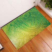 Hawaiian Turtles and Leis Rubber Doormat Tribal Kakau Pattern Fresh Summer Vibe