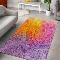Hawaiian Turtles and Leis Area Rug Tribal Kakau Pattern Magical Rainbow Sky
