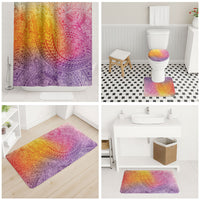 Hawaiian Turtles and Leis Bathroom Set Tribal Kakau Pattern Magical Rainbow Sky