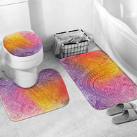 Hawaiian Turtles and Leis Bathroom Set Tribal Kakau Pattern Magical Rainbow Sky