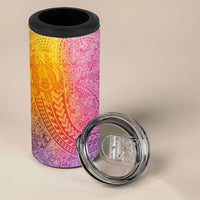 Hawaiian Turtles and Leis 4 in 1 Can Cooler Tumbler Tribal Kakau Pattern Magical Rainbow Sky