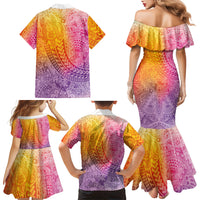 Hawaiian Turtles and Leis Family Matching Mermaid Dress and Hawaiian Shirt Tribal Kakau Pattern Magical Rainbow Sky