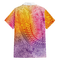 Hawaiian Turtles and Leis Family Matching Off The Shoulder Long Sleeve Dress and Hawaiian Shirt Tribal Kakau Pattern Magical Rainbow Sky