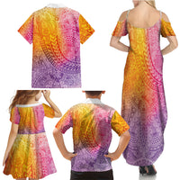 Hawaiian Turtles and Leis Family Matching Summer Maxi Dress and Hawaiian Shirt Tribal Kakau Pattern Magical Rainbow Sky
