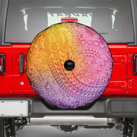 Hawaiian Turtles and Leis Spare Tire Cover Tribal Kakau Pattern Magical Rainbow Sky