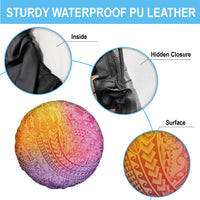 Hawaiian Turtles and Leis Spare Tire Cover Tribal Kakau Pattern Magical Rainbow Sky