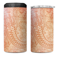 Hawaiian Turtles and Leis 4 in 1 Can Cooler Tumbler Tribal Kakau Pattern Peach Fuzz Color