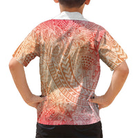 Hawaiian Turtles and Leis Family Matching Summer Maxi Dress and Hawaiian Shirt Tribal Kakau Pattern Peach Fuzz Color