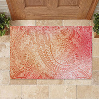 Hawaiian Turtles and Leis Rubber Doormat Tribal Kakau Pattern Peach Fuzz Color