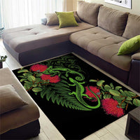 New Zealand Chameleon and Gecko Area Rug Maori Silver Fern and Pohutukawa Decoration LT03 - Polynesian Pride