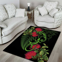 New Zealand Chameleon and Gecko Area Rug Maori Silver Fern and Pohutukawa Decoration LT03 - Polynesian Pride