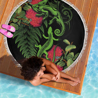 New Zealand Chameleon and Gecko Beach Blanket Maori Silver Fern and Pohutukawa Decoration LT03 - Polynesian Pride