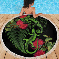 New Zealand Chameleon and Gecko Beach Blanket Maori Silver Fern and Pohutukawa Decoration LT03 - Polynesian Pride