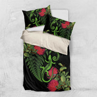 New Zealand Chameleon and Gecko Bedding Set Maori Silver Fern and Pohutukawa Decoration LT03 US Twin 172cm x 218cm Green - Polynesian Pride