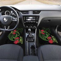 New Zealand Chameleon and Gecko Car Mats Maori Silver Fern and Pohutukawa Decoration LT03 Set 2pcs - Front Green - Polynesian Pride
