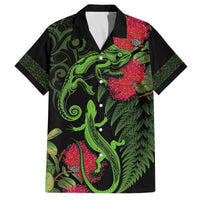 New Zealand Chameleon and Gecko Family Matching Off The Shoulder Long Sleeve Dress and Hawaiian Shirt Maori Silver Fern and Pohutukawa Decoration LT03 Dad's Shirt - Short Sleeve Green - Polynesian Pride