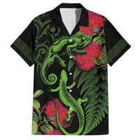 New Zealand Chameleon and Gecko Family Matching Off Shoulder Maxi Dress and Hawaiian Shirt Maori Silver Fern and Pohutukawa Decoration LT03 Dad's Shirt - Short Sleeve Green - Polynesian Pride
