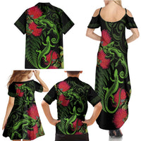 New Zealand Chameleon and Gecko Family Matching Summer Maxi Dress and Hawaiian Shirt Maori Silver Fern and Pohutukawa Decoration LT03 - Polynesian Pride