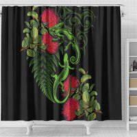 New Zealand Chameleon and Gecko Shower Curtain Maori Silver Fern and Pohutukawa Decoration LT03 - Polynesian Pride