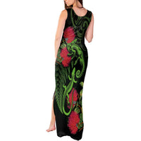 New Zealand Chameleon and Gecko Tank Maxi Dress Maori Silver Fern and Pohutukawa Decoration LT03 - Polynesian Pride