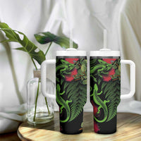 New Zealand Chameleon and Gecko Tumbler With Handle Maori Silver Fern and Pohutukawa Decoration LT03 - Polynesian Pride
