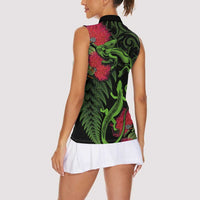 New Zealand Chameleon and Gecko Women Sleeveless Polo Shirt Maori Silver Fern and Pohutukawa Decoration LT03 - Polynesian Pride