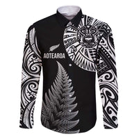 Personalised New Zealand Maori Art Tattoo and Silver Fern Family Matching Off The Shoulder Long Sleeve Dress and Hawaiian Shirt LT03 Dad's Shirt - Long Sleeve Black - Polynesian Pride
