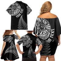 Personalised New Zealand Maori Art Tattoo and Silver Fern Family Matching Off Shoulder Short Dress and Hawaiian Shirt LT03 - Polynesian Pride