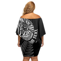 Personalised New Zealand Maori Art Tattoo and Silver Fern Family Matching Off Shoulder Short Dress and Hawaiian Shirt LT03 - Polynesian Pride