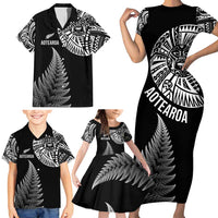 Personalised New Zealand Maori Art Tattoo and Silver Fern Family Matching Short Sleeve Bodycon Dress and Hawaiian Shirt LT03 - Polynesian Pride