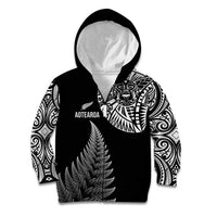 Personalised New Zealand Maori Art Tattoo and Silver Fern Kid Hoodie LT03 Zip Hoodie Black - Polynesian Pride