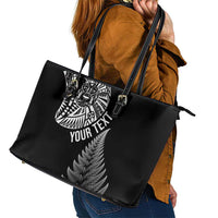 Personalised New Zealand Maori Art Tattoo and Silver Fern Leather Tote Bag LT03 - Polynesian Pride