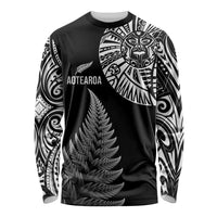 Personalised New Zealand Maori Art Tattoo and Silver Fern Long Sleeve Shirt LT03 Unisex Black - Polynesian Pride