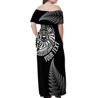 Personalised New Zealand Maori Art Tattoo and Silver Fern Off Shoulder Maxi Dress LT03 - Polynesian Pride